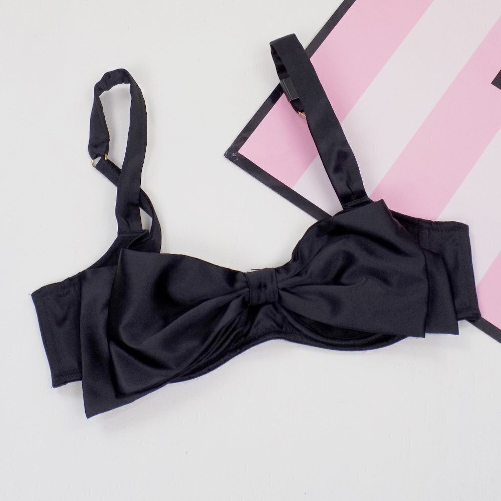 nwt Victoria's Secret black satin giant bow balconette bra lingerie